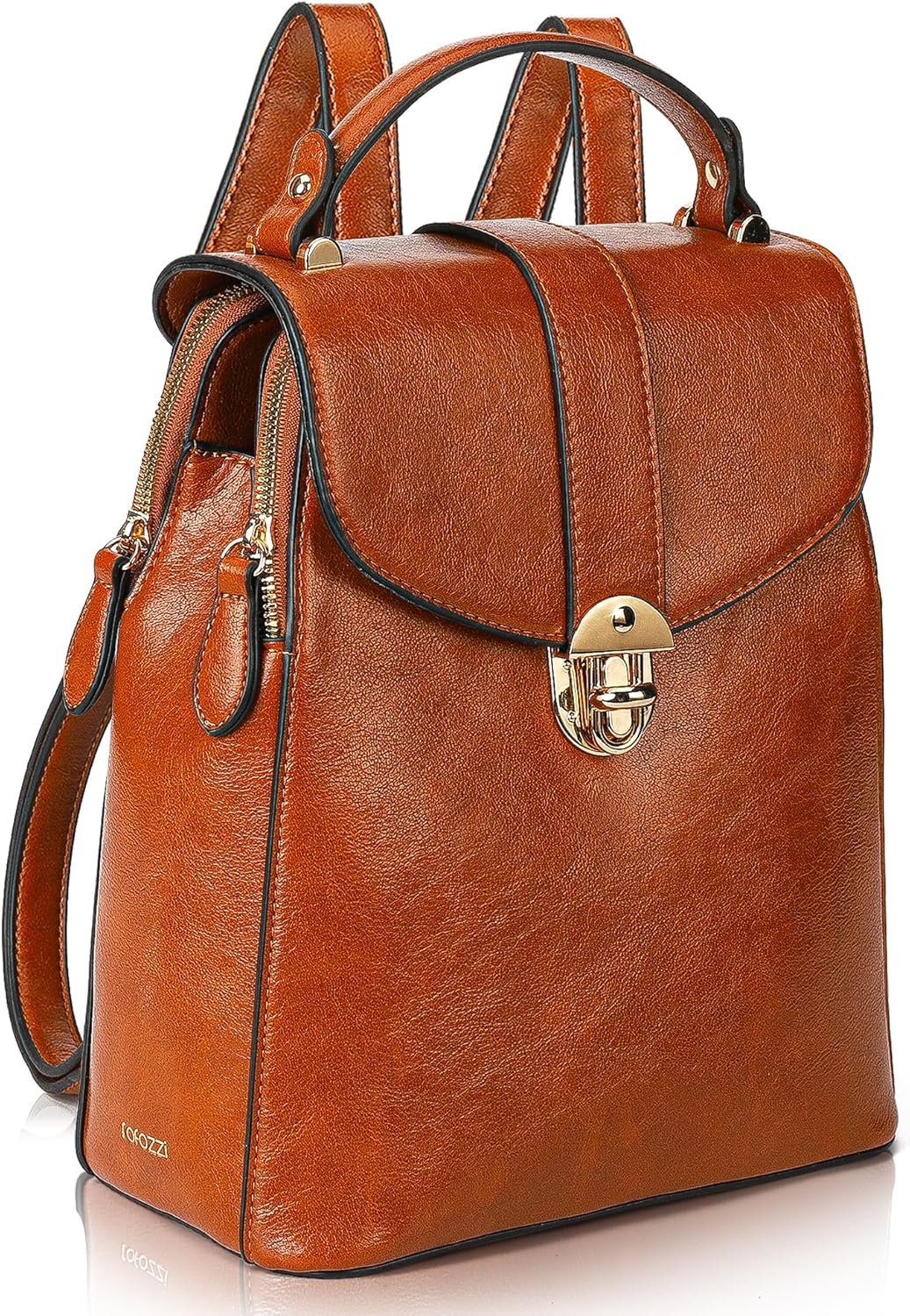 rofozzi Structured Vegan Leather Backpack Purse for Women - Back Pack Purses Women – PU Faux Leather Backpack Handbags (Brown)